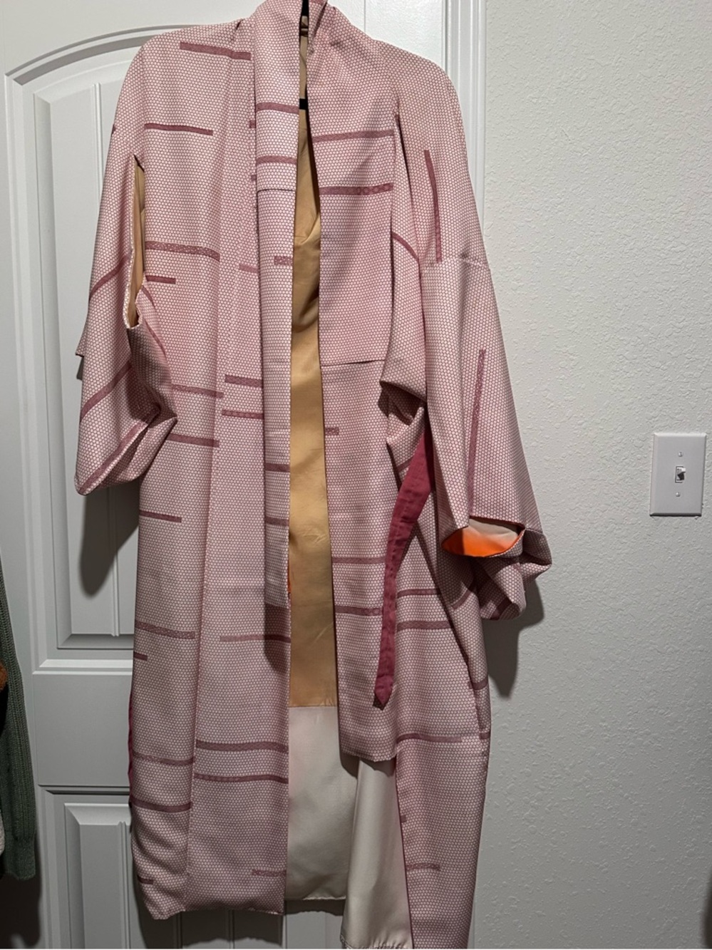 Light Red Geometric Kimono Coati